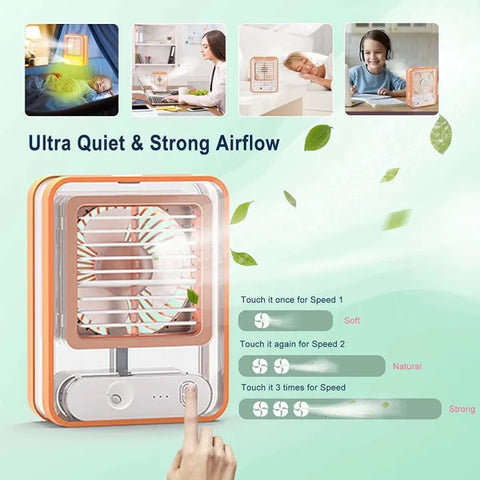 Portable Air Cooler Fan – 3-in-1 Mini AC with Water Mist, Ice Cooling & LED Lights