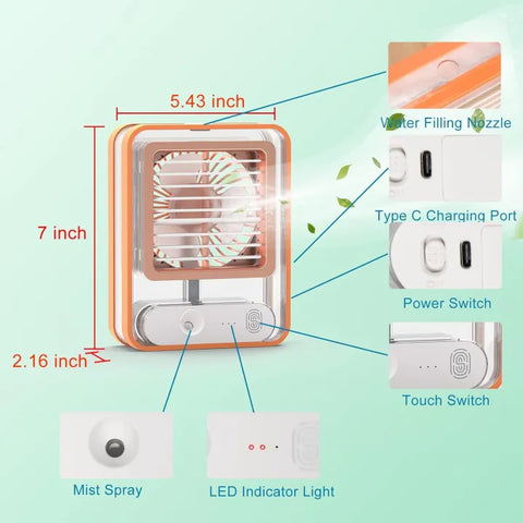 Portable Air Cooler Fan – 3-in-1 Mini AC with Water Mist, Ice Cooling & LED Lights