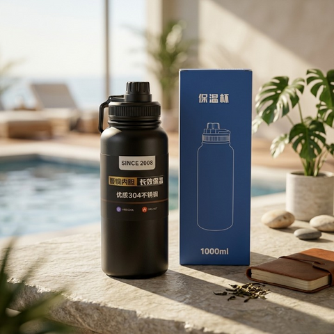 1000ml Matte Black Stainless Steel Vacuum Insulated Water Bottle