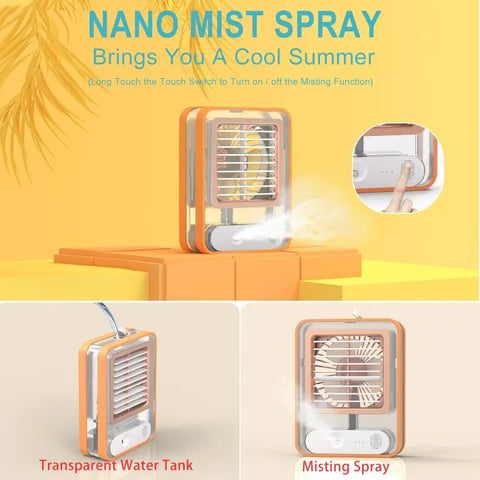 Portable Air Cooler Fan – 3-in-1 Mini AC with Water Mist, Ice Cooling & LED Lights