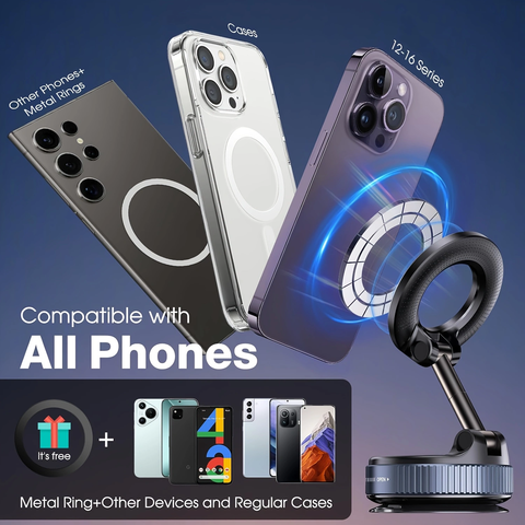 Vacuum Magnetic Suction Cup Phone Mount for Magsafe, 360° Adjustable Magnetic Phone Holder