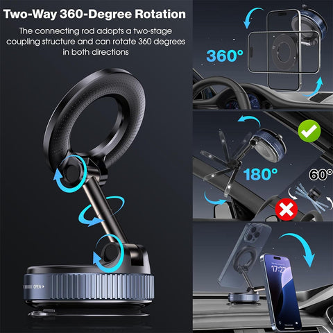 Vacuum Magnetic Suction Cup Phone Mount for Magsafe, 360° Adjustable Magnetic Phone Holder