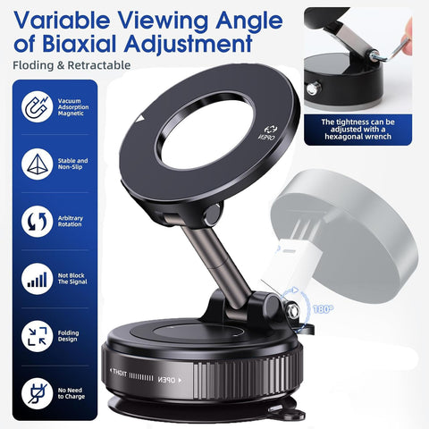 Vacuum Magnetic Suction Cup Phone Mount for Magsafe, 360° Adjustable Magnetic Phone Holder