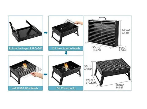 Folding Portable Outdoor Barbeque Charcoal Bbq Grill Oven Black Carbon Steel