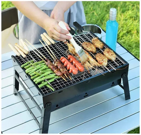 Folding Portable Outdoor Barbeque Charcoal Bbq Grill Oven Black Carbon Steel