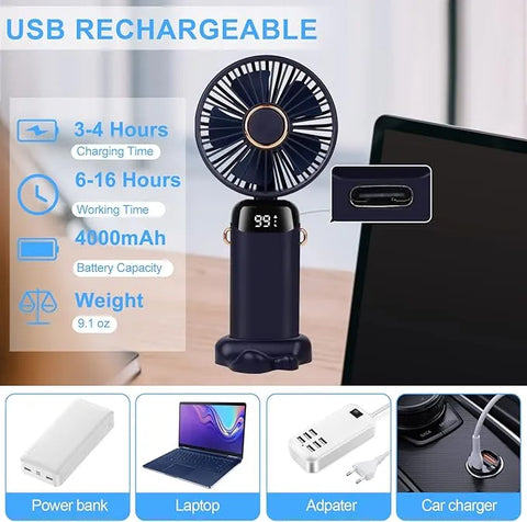 Portable Handheld Fan, 4000mAh Mini USB Rechargeable Fan